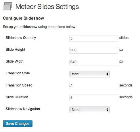 Meteor Slides Settings Page