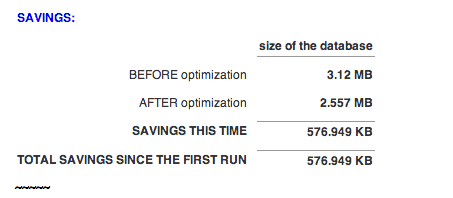 Database optimization results log