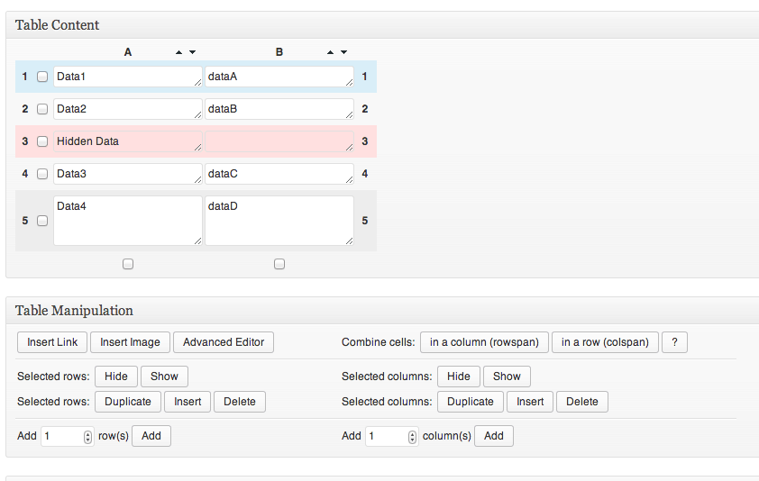 Edit table data in the admin panel