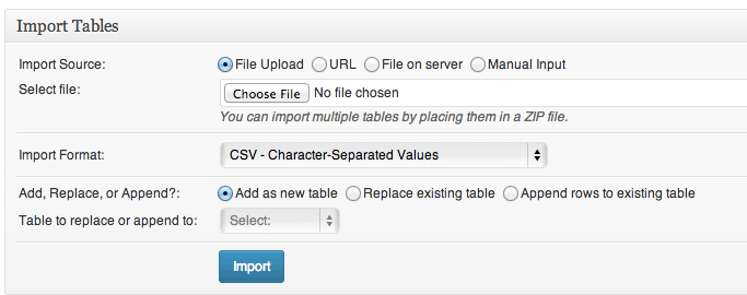 Import tables from CSV, HTML, JSON and Excel