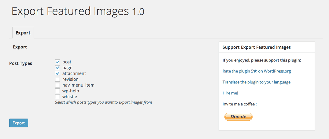 Chose what post types to export images from