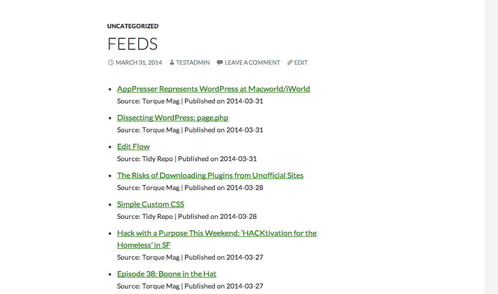 WP RSS Aggregator Feed front-end