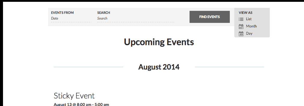 The Events Calendar list output