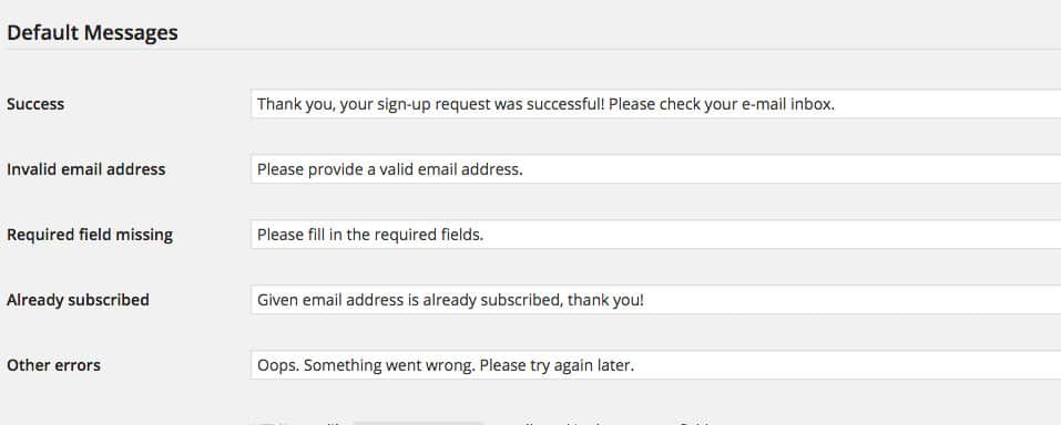 MailChimp for WordPress messages settings