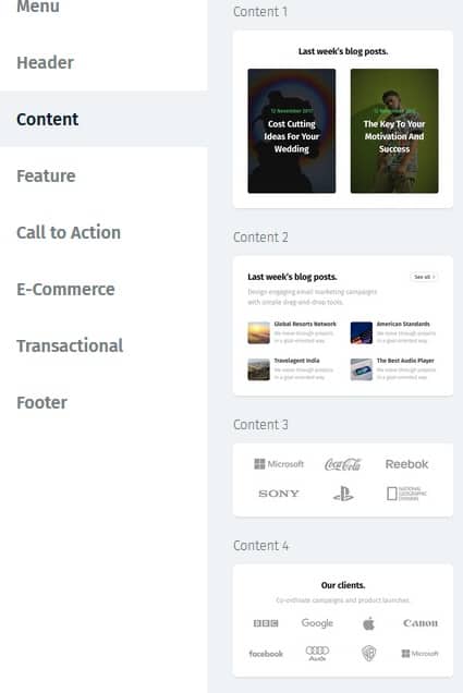 See the various content templates available
