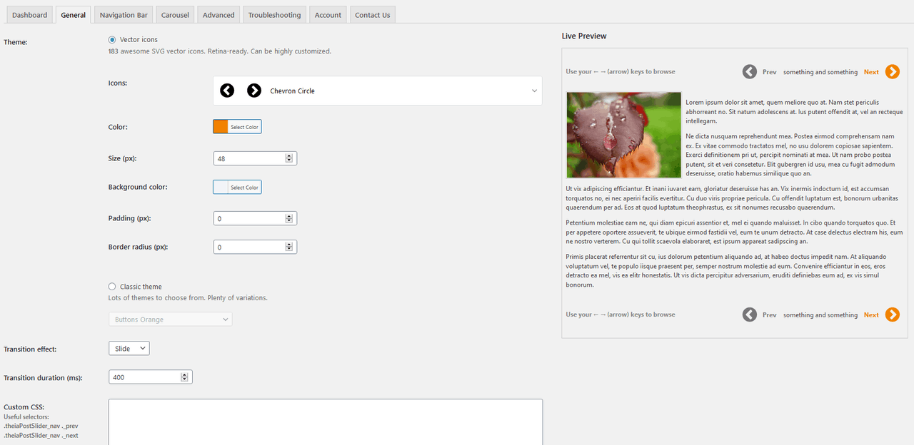 Theia Post Slider for WordPress general settings