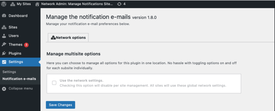 Manage Notification E-mails network options