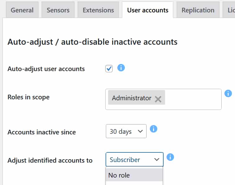 User role adjustment/deactivation
